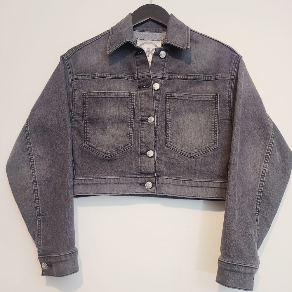Michael kors women's Cropped Demin Jacket Size XS Steel Grey Washed NWT